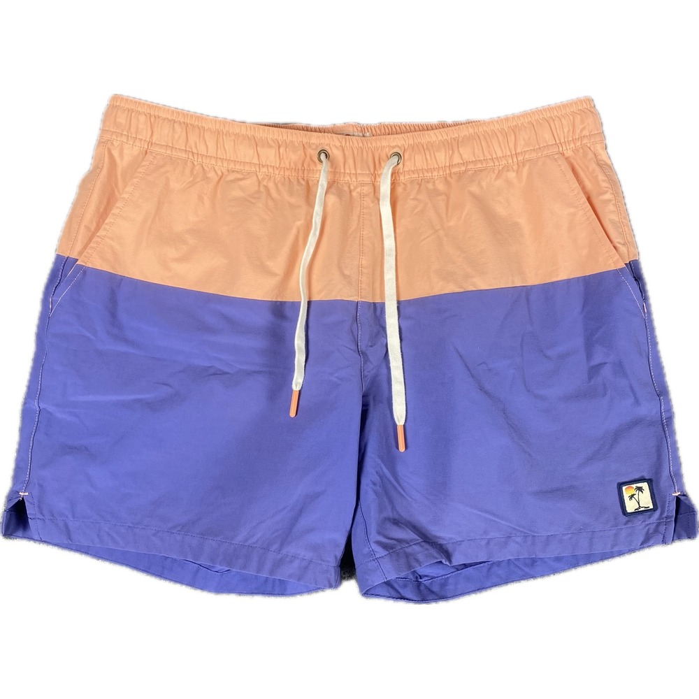 Marine Layer Mens Swim Trunks M Purple Peach Colorblock 14323 Board Shorts $96